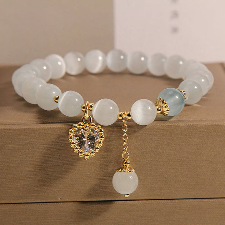 Bransoletka Buddha Stones Kocie Oko Kryształ Serce Cyrkon Charm Peace Love