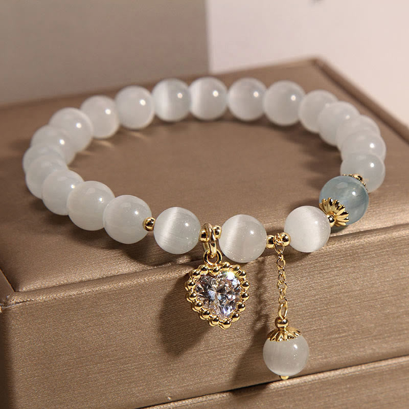 Bransoletka Buddha Stones Kocie Oko Kryształ Serce Cyrkon Charm Peace Love