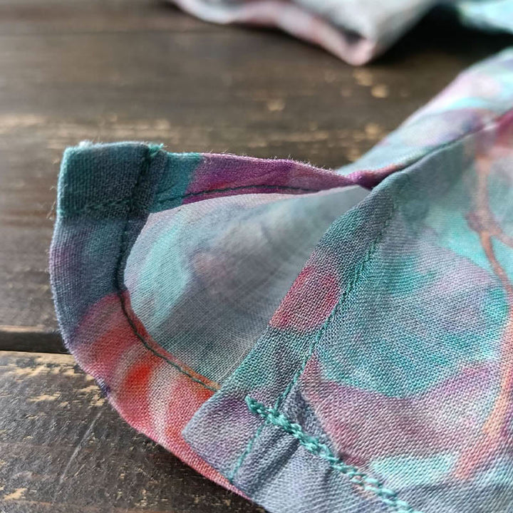 Buddha Stones Różowe Kwiaty Zielone Liście Nadruk Żabki Guziki Projekt Długi Rękaw Lniana Kurtka Koszula - image 17