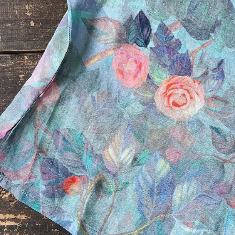 Buddha Stones Różowe Kwiaty Zielone Liście Nadruk Żabki Guziki Projekt Długi Rękaw Lniana Kurtka Koszula - image 18