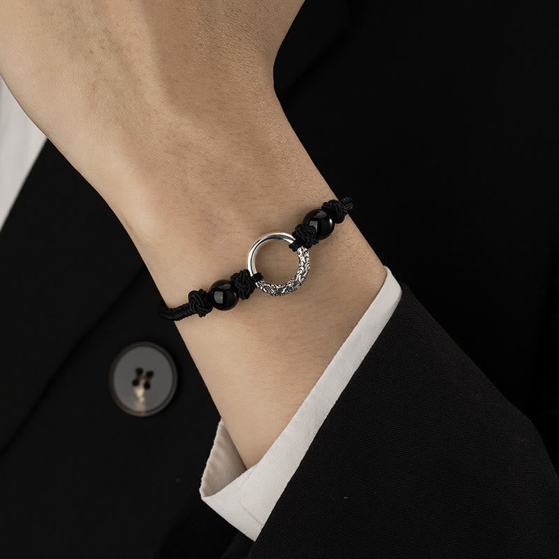 Bransoletka ochronna Buddha Stones 925 Sterling Silver Black Onyx Peace Buckle