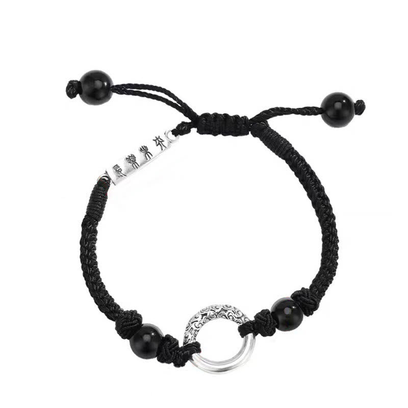 Bransoletka ochronna Buddha Stones 925 Sterling Silver Black Onyx Peace Buckle