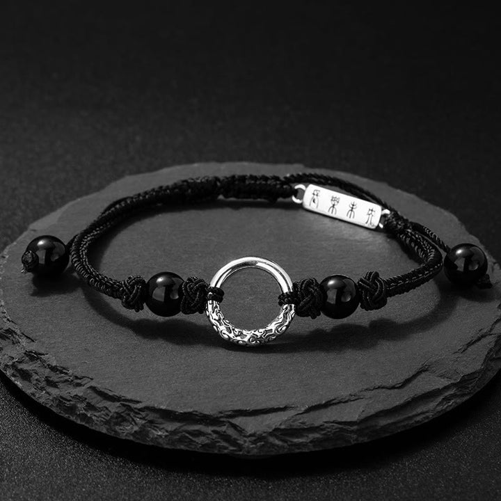 Bransoletka ochronna Buddha Stones 925 Sterling Silver Black Onyx Peace Buckle