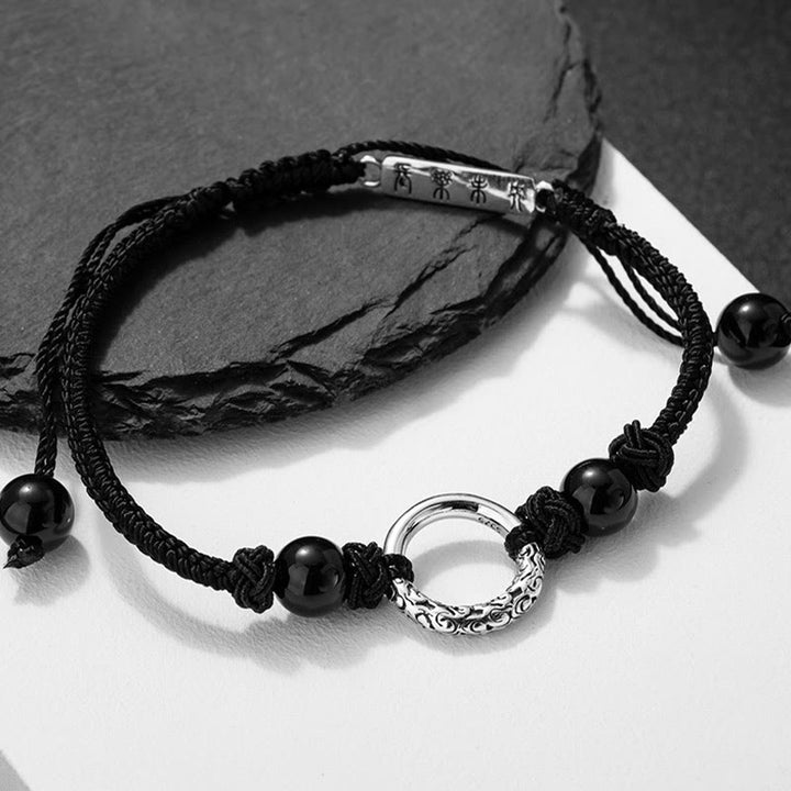 Bransoletka ochronna Buddha Stones 925 Sterling Silver Black Onyx Peace Buckle
