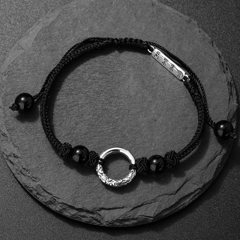 Bransoletka ochronna Buddha Stones 925 Sterling Silver Black Onyx Peace Buckle