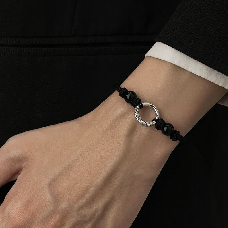 Bransoletka ochronna Buddha Stones 925 Sterling Silver Black Onyx Peace Buckle