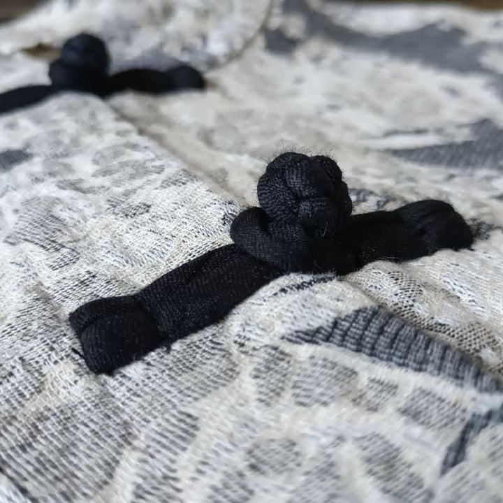 Buddha Stones Czarny Szary Nadruk Żabka Guziki Projekt Długi Rękaw Bawełniana Lniana Kurtka Koszula Z Kieszeniami - image 8