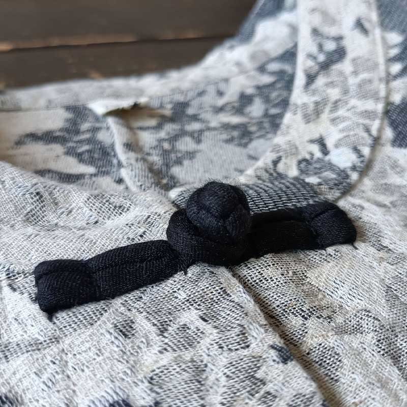 Buddha Stones Czarny Szary Nadruk Żabka Guziki Projekt Długi Rękaw Bawełniana Lniana Kurtka Koszula Z Kieszeniami - image 7