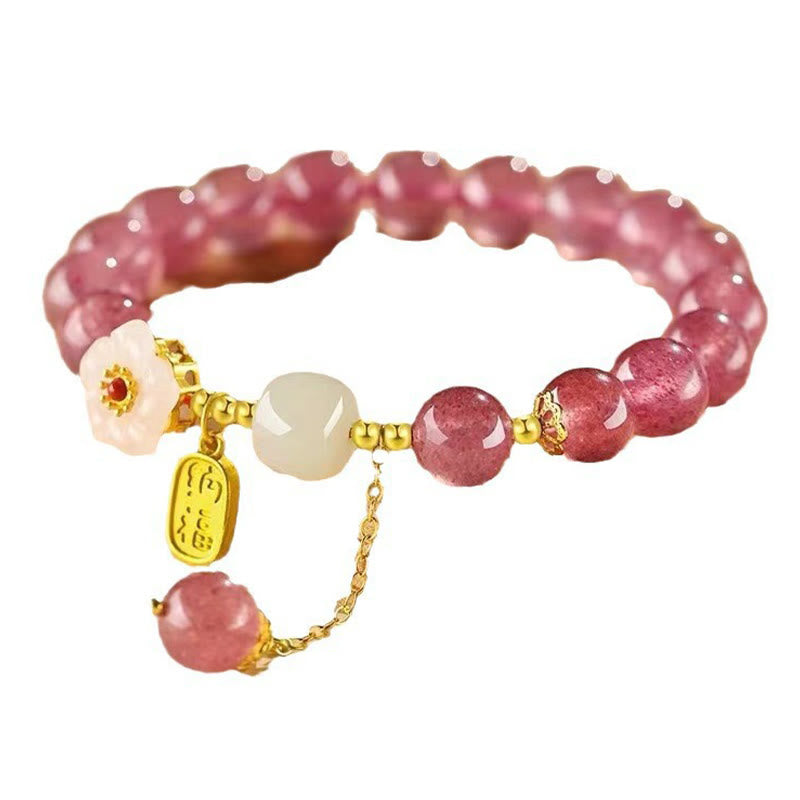 Bransoletka lecznicza z Buddha Stones z kwarcu truskawkowego Fu Character Pink