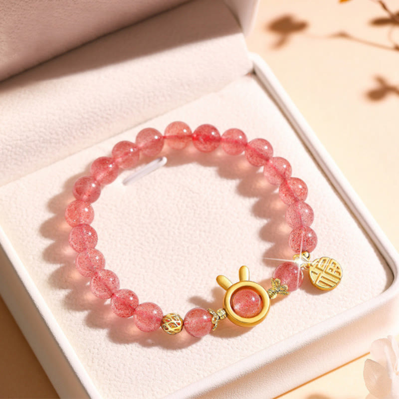 Bransoletka lecznicza z Buddha Stones z kwarcu truskawkowego Fu Character Pink