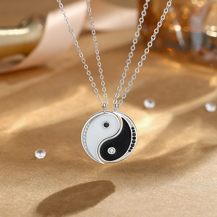 Buddha Stones 925 Srebro Sterling Symbol Yin Yang Naszyjnik Wisiorek Harmnoy
