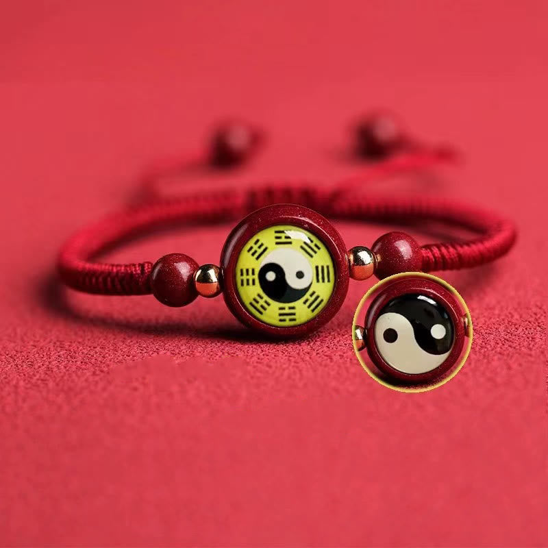 Buddha Stones Szczęśliwy Cynober Czerwony Sznurek Yin Yang Symbol Bagua Błogosławieństwo Bransoletka