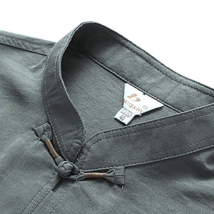 Buddha Stones Smok Fu Charakter Tang Garnitur Tradycyjny Krótki Rękaw Koszula Szerokie Spodnie Odzież Męski Zestaw - image 3