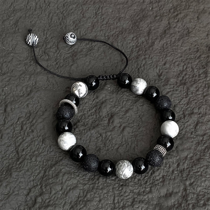 Buddha Stones Vintage Lava Rock Czarny Obsydian Picasso Jasper Koraliki Wsparcie Bransoletka Lina