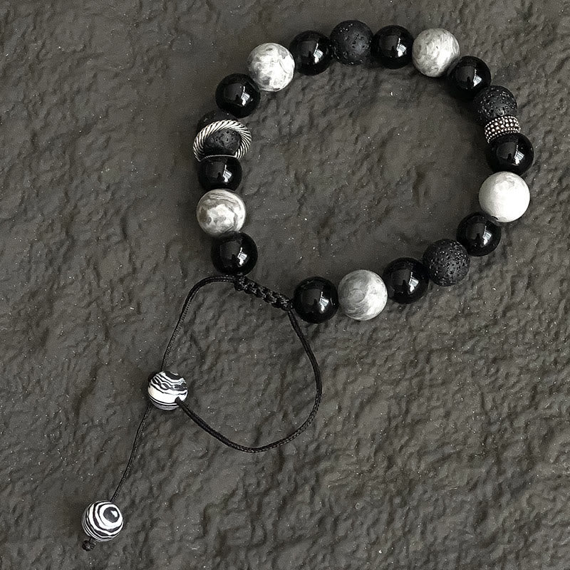 Buddha Stones Vintage Lava Rock Czarny Obsydian Picasso Jasper Koraliki Wsparcie Bransoletka Lina