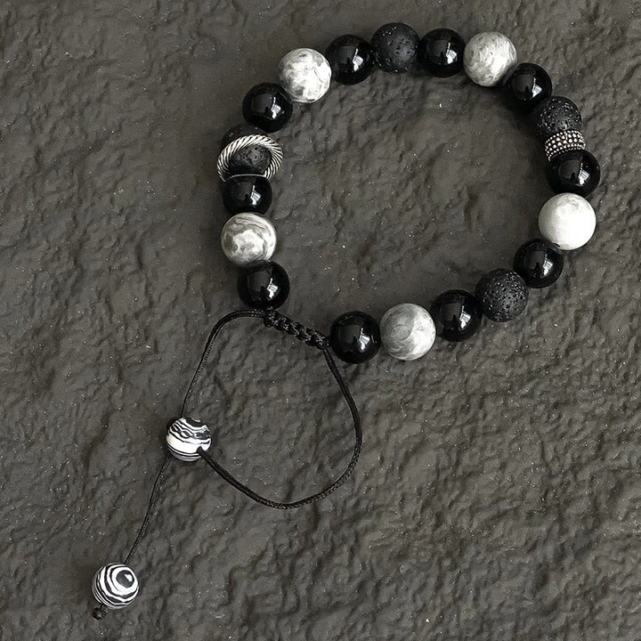 Buddha Stones Vintage Lava Rock Czarny Obsydian Picasso Jasper Koraliki Wsparcie Bransoletka Lina
