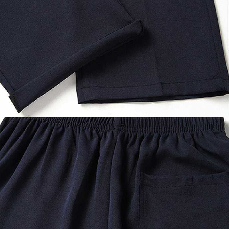 Buddha Stones Fu Charakter Chiński Haft Tang Garnitur Tradycyjny Krótki Rękaw Top Spodnie Odzież Męski Zestaw - image 14