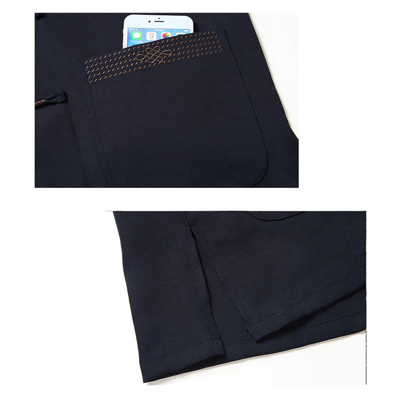 Buddha Stones Fu Charakter Chiński Haft Tang Garnitur Tradycyjny Krótki Rękaw Top Spodnie Odzież Męski Zestaw - image 15