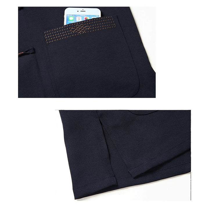 Buddha Stones Fu Charakter Chiński Haft Tang Garnitur Tradycyjny Krótki Rękaw Top Spodnie Odzież Męski Zestaw - image 15