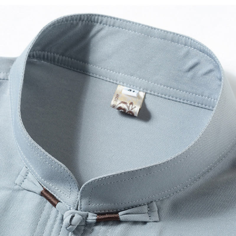 Buddha Stones Fu Haftowany Strój Tang Tradycyjny Żabka-Guzik Krótki Rękaw Spodnie Odzież Męski Zestaw - image 7