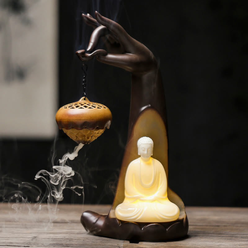 Buddha Stones Led Budda Ręka Cofający się Dym Fontanna Uzdrawiająca Ceramiczna Kadzielnica Dekoracja