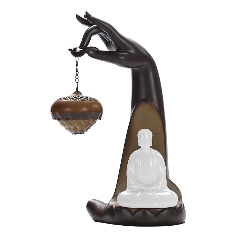 Buddha Stones Led Budda Ręka Cofający się Dym Fontanna Uzdrawiająca Ceramiczna Kadzielnica Dekoracja
