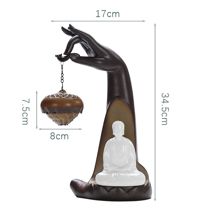 Buddha Stones Led Budda Ręka Cofający się Dym Fontanna Uzdrawiająca Ceramiczna Kadzielnica Dekoracja