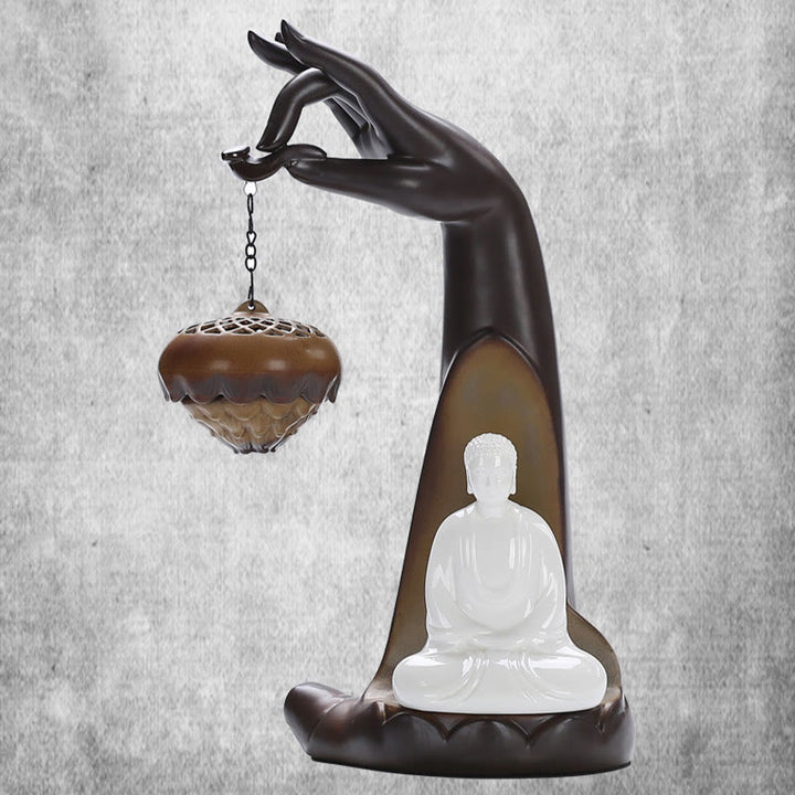 Buddha Stones Led Budda Ręka Cofający się Dym Fontanna Uzdrawiająca Ceramiczna Kadzielnica Dekoracja