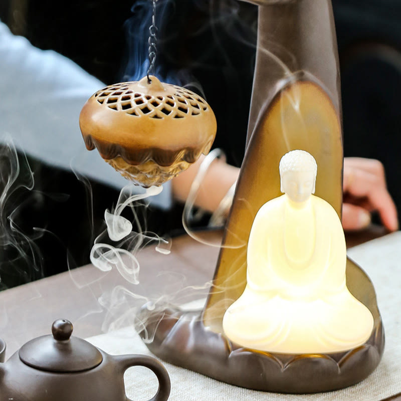 Buddha Stones Led Budda Ręka Cofający się Dym Fontanna Uzdrawiająca Ceramiczna Kadzielnica Dekoracja