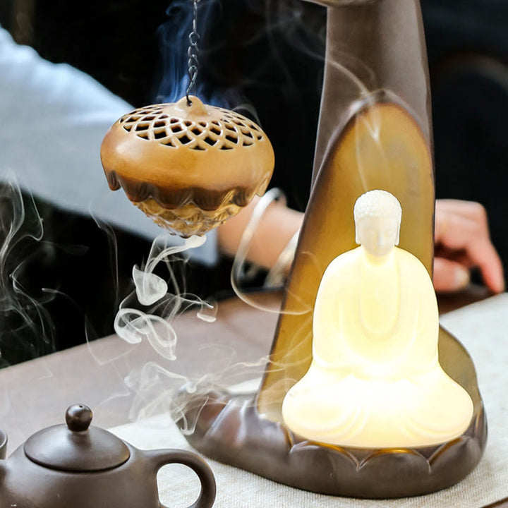 Buddha Stones Led Budda Ręka Cofający się Dym Fontanna Uzdrawiająca Ceramiczna Kadzielnica Dekoracja