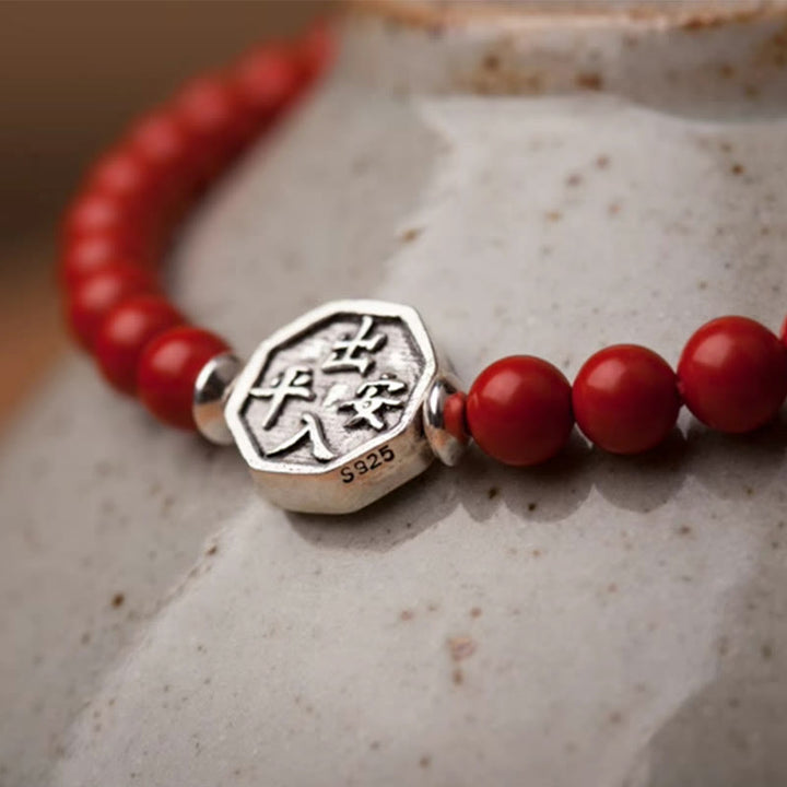 Buddha Stones 925 Srebro Sterlingowe Yin Yang Bagua Symbol Bransoletka Koncentracyjna Sznurka Cynobru
