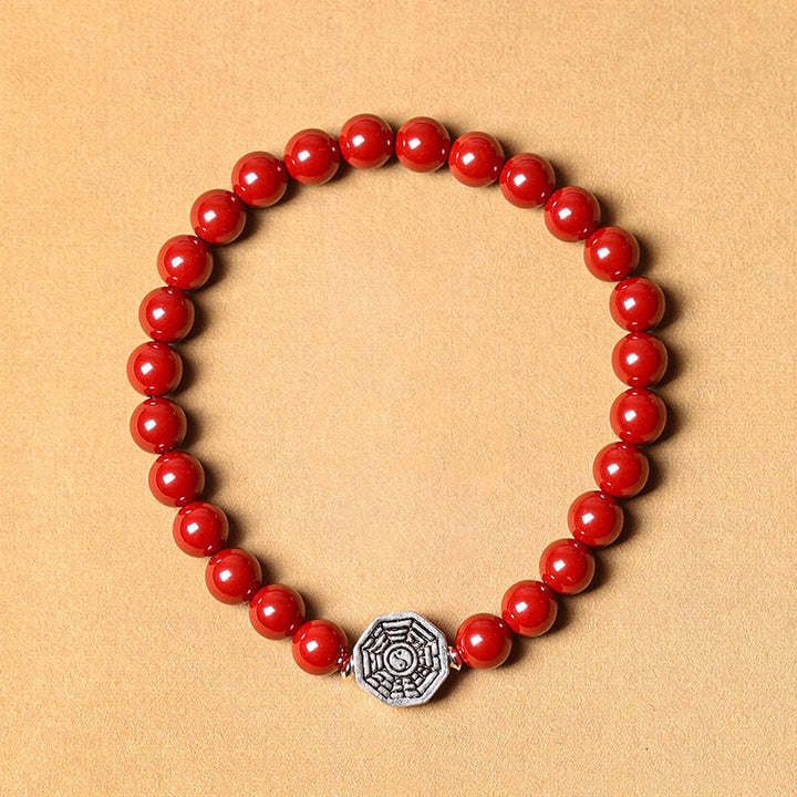 Buddha Stones 925 Srebro Sterlingowe Yin Yang Bagua Symbol Bransoletka Koncentracyjna Sznurka Cynobru