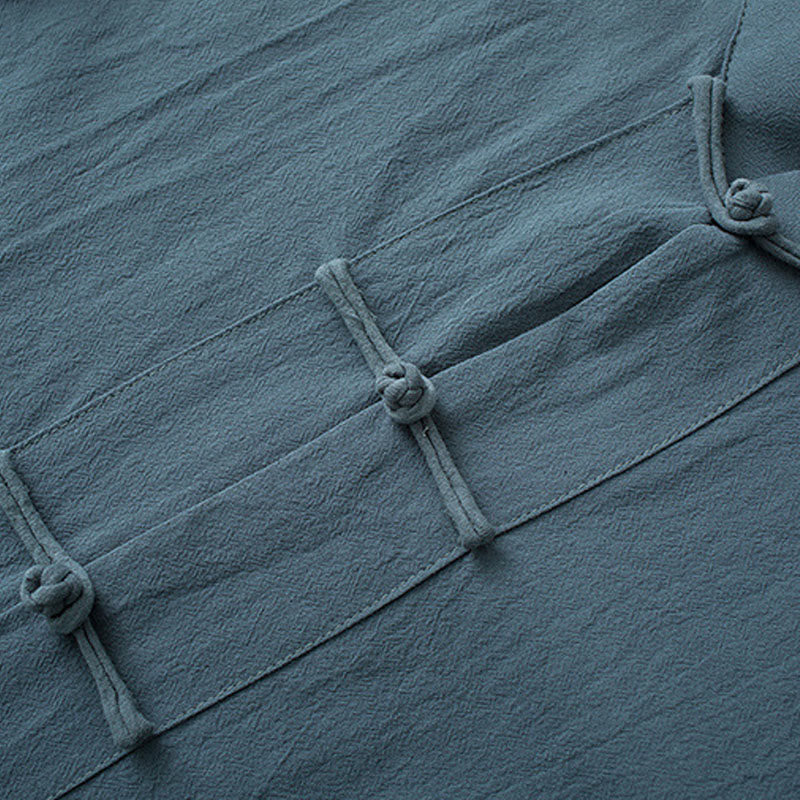 Buddha Stones -Guzik Chiński Tang Suit Pół Rękaw Koszula Bawełniana Męska Odzież Z Kieszeniami - image 4