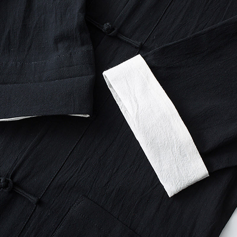 Buddha Stones -Guzik Chiński Tang Suit Pół Rękaw Koszula Bawełniana Męska Odzież Z Kieszeniami - image 14