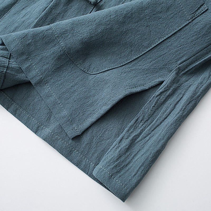 Buddha Stones -Guzik Chiński Tang Suit Pół Rękaw Koszula Bawełniana Męska Odzież Z Kieszeniami - image 8