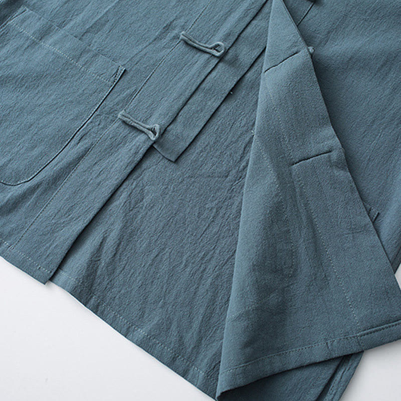 Buddha Stones -Guzik Chiński Tang Suit Pół Rękaw Koszula Bawełniana Męska Odzież Z Kieszeniami - image 7