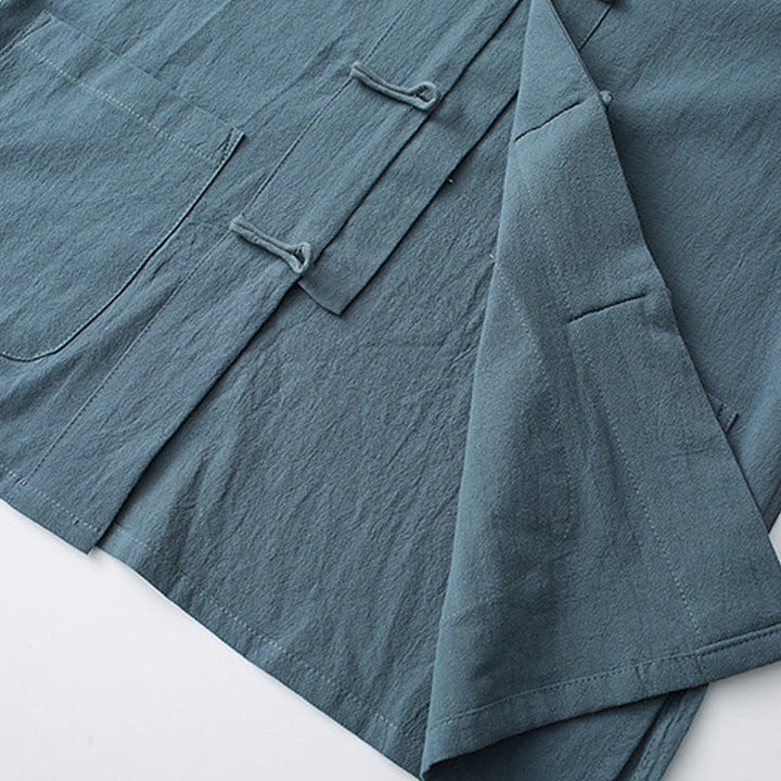 Buddha Stones -Guzik Chiński Tang Suit Pół Rękaw Koszula Bawełniana Męska Odzież Z Kieszeniami - image 7