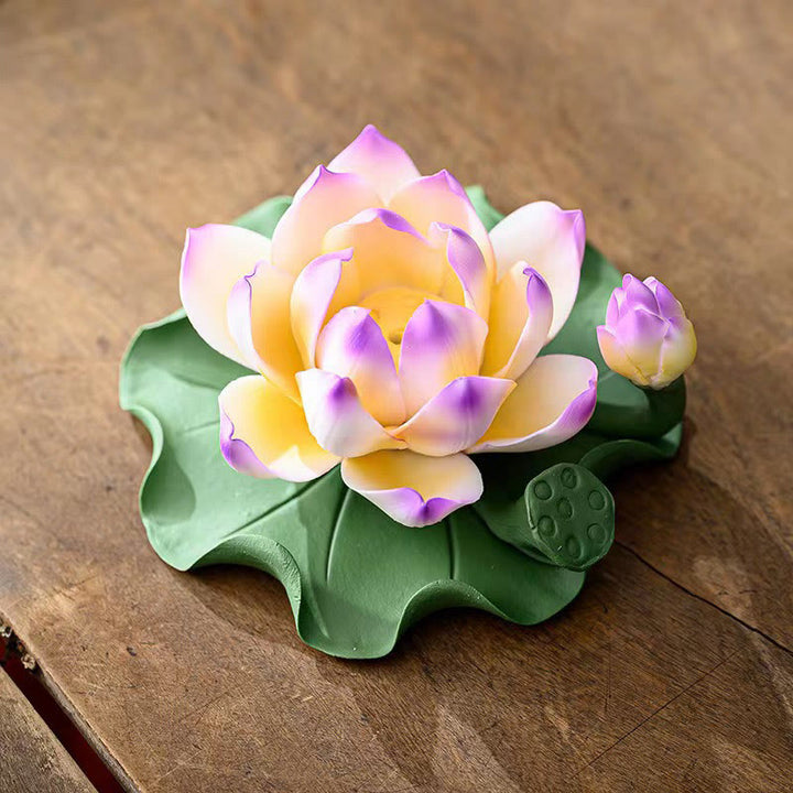 Buddha Stones, Kwiat Lotosu, Liść, Pod, Duchowe Uzdrawianie, Ceramiczny, Kadzielnica, Dekoracja - Lotus Purple Edge 10,5*4,7 cm - image 9