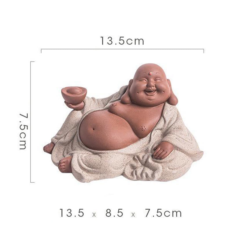 Buddha Stones Śmiejący się Budda Sztabki Przyciągają Bogactwo Fioletowa Glina Dekoracja Statuy Maitreya - image 16