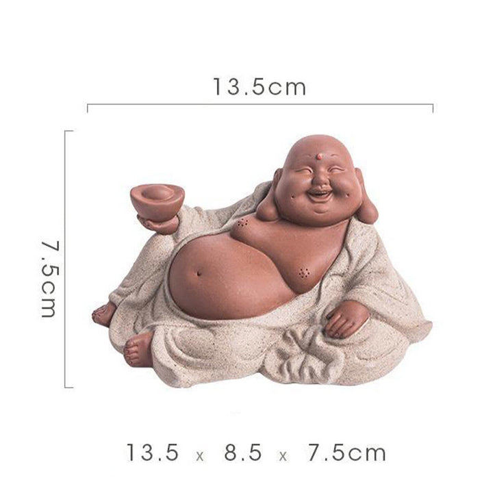 Buddha Stones Śmiejący się Budda Sztabki Przyciągają Bogactwo Fioletowa Glina Dekoracja Statuy Maitreya - image 16