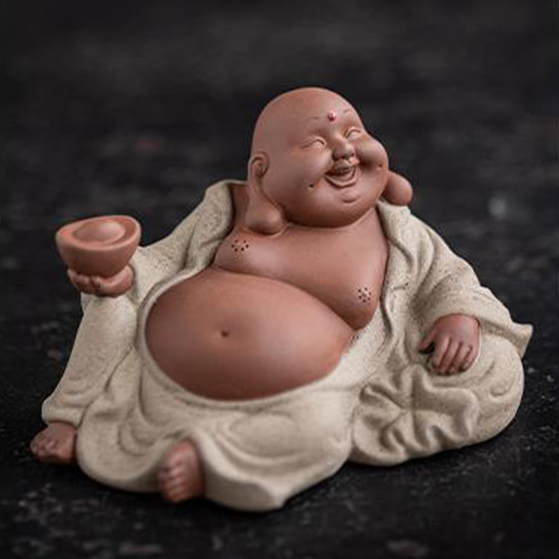 Buddha Stones Śmiejący się Budda Sztabki Przyciągają Bogactwo Fioletowa Glina Dekoracja Statuy Maitreya - image 13