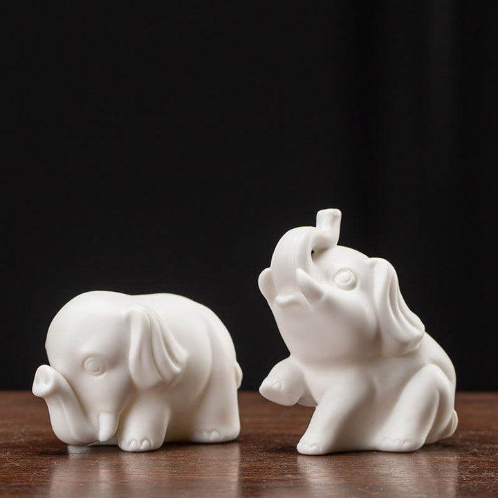 Buddha Stones Mała Statua Słonia Biała Porcelana Ceramiczna Siła Dekoracja Biurka Domowego