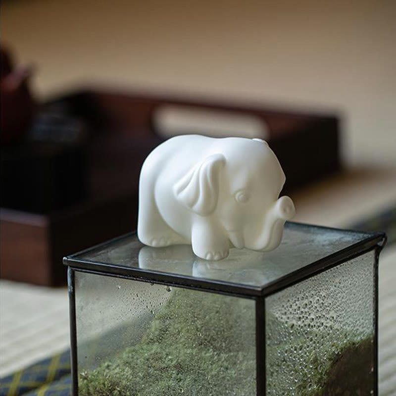 Buddha Stones Mała Statua Słonia Biała Porcelana Ceramiczna Siła Dekoracja Biurka Domowego