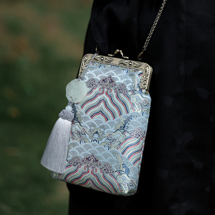 Buddha Stones Mała Błękitna Fale Oceaniczne Metalowa Łańcuszkowa Torba Crossbody Torba Na Ramię Torba Na Telefon Komórkowy