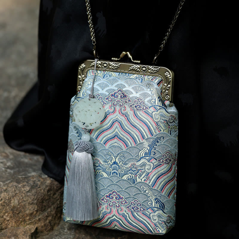Buddha Stones Mała Błękitna Fale Oceaniczne Metalowa Łańcuszkowa Torba Crossbody Torba Na Ramię Torba Na Telefon Komórkowy
