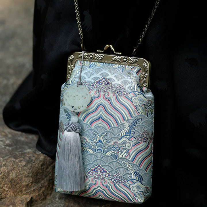Buddha Stones Mała Błękitna Fale Oceaniczne Metalowa Łańcuszkowa Torba Crossbody Torba Na Ramię Torba Na Telefon Komórkowy