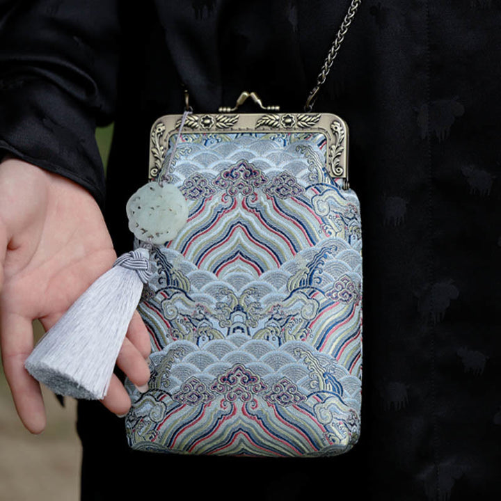 Buddha Stones Mała Błękitna Fale Oceaniczne Metalowa Łańcuszkowa Torba Crossbody Torba Na Ramię Torba Na Telefon Komórkowy