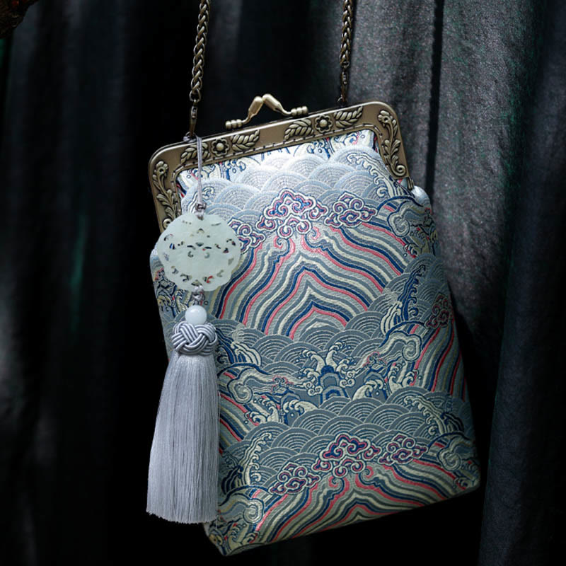 Buddha Stones Mała Błękitna Fale Oceaniczne Metalowa Łańcuszkowa Torba Crossbody Torba Na Ramię Torba Na Telefon Komórkowy