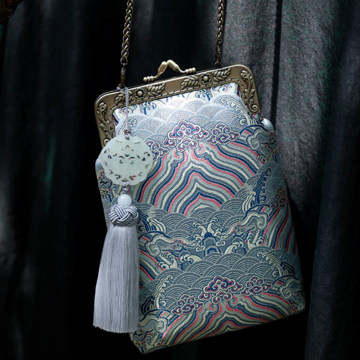 Buddha Stones Mała Błękitna Fale Oceaniczne Metalowa Łańcuszkowa Torba Crossbody Torba Na Ramię Torba Na Telefon Komórkowy