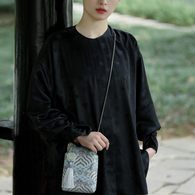 Buddha Stones Mała Błękitna Fale Oceaniczne Metalowa Łańcuszkowa Torba Crossbody Torba Na Ramię Torba Na Telefon Komórkowy